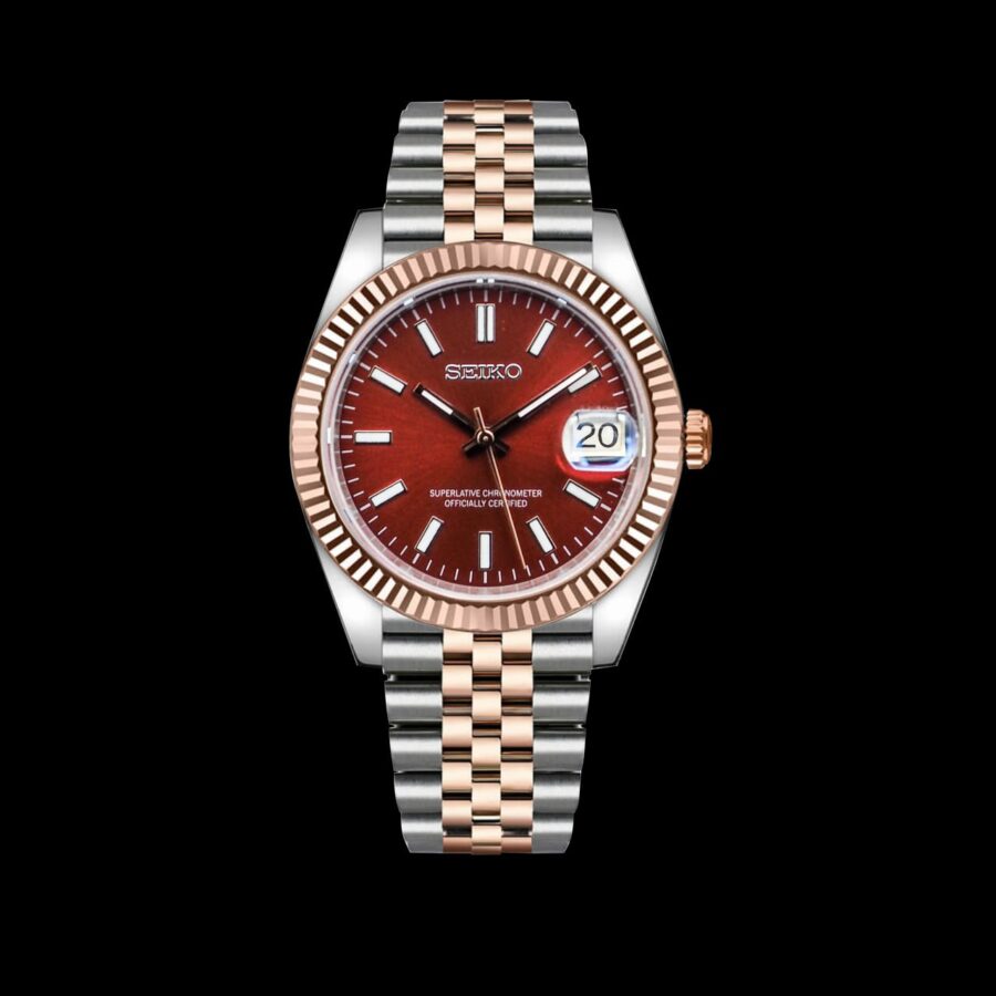 Seiko MOD Datejust Two Tone Rosegold / Brown